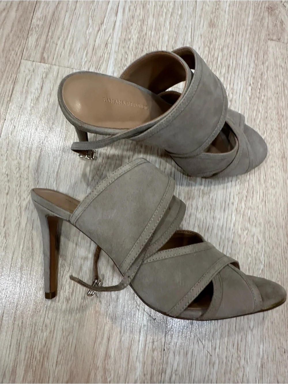 Banana Republic Taupe Crisscross Suede Slide Heels